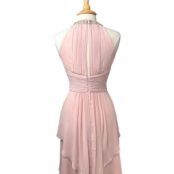 Eliza J Cocktail Dress Size 6 Pink Embellished Neck Tiered Chiffon Pleated Waist - Picture 8 of 15